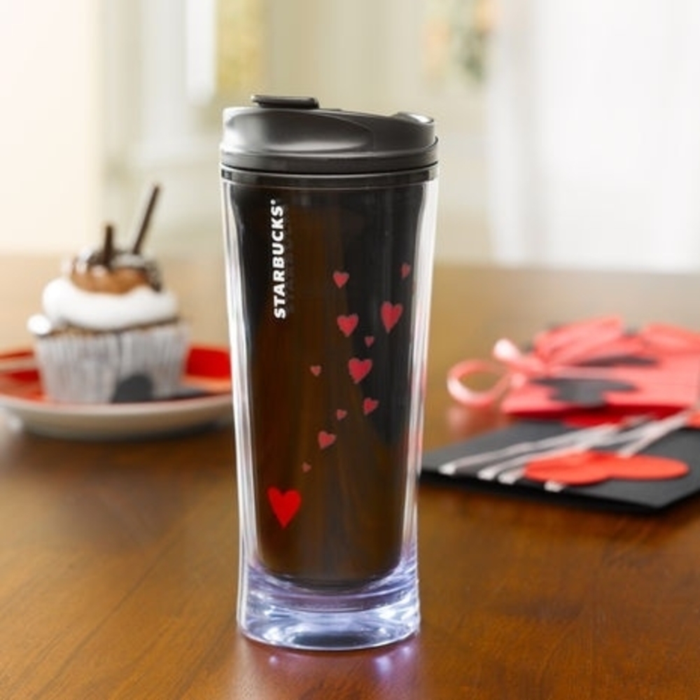 Starbucks Black Tumbler with Red Hearts